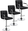 Yaheetech Bar Stools Set of 3, PU Leather Adjustable Barstools with Armrest, Counter Height Stool Chairs with Thickened Seat Cushion for Kitchen Island, Black