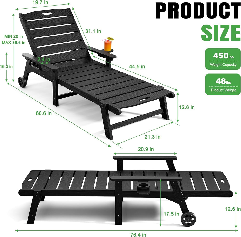 Outdoor Lounge Chair Set of 4 with 5-Position Adjustable, Outside Lounge Chai...