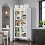 Anwick 65" Kitchen Pantry Cabinet with Doors and Adjustable Shelves,Freestanding Display Buffet Storage Cabinet with 360°Wheels,6 Tier Metal Food Pantries Cupboard for Dining Room (White)