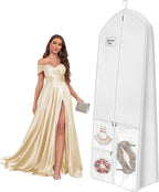 72" Dress Bag for Long Dress for Gowns Wedding Dress Quinceanera Dress Sweet 16 Dress Vestido de 15 años Prom Dress Long 3 Extra Pockets Dress Garment Cover for Women, White