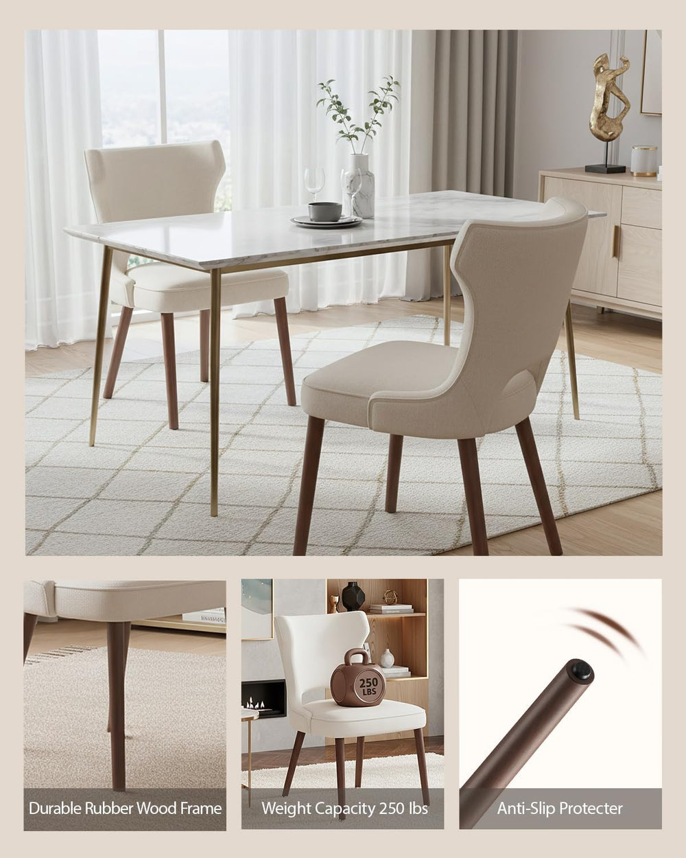 Upholstered Dining Chairs Set of 4, Kitchen Chairs with Curved Backrest | Woo...