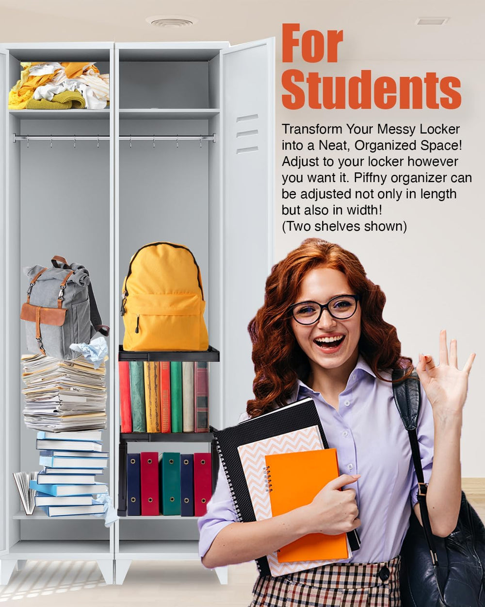 Piffny Locker Organizer Shelf, Adjustable Width and Height, Ideal for School,...