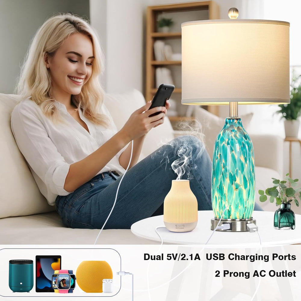 Rinweey 26" Peacock Green Glass Table Lamps Set of 2,Coastal Nautical Be...