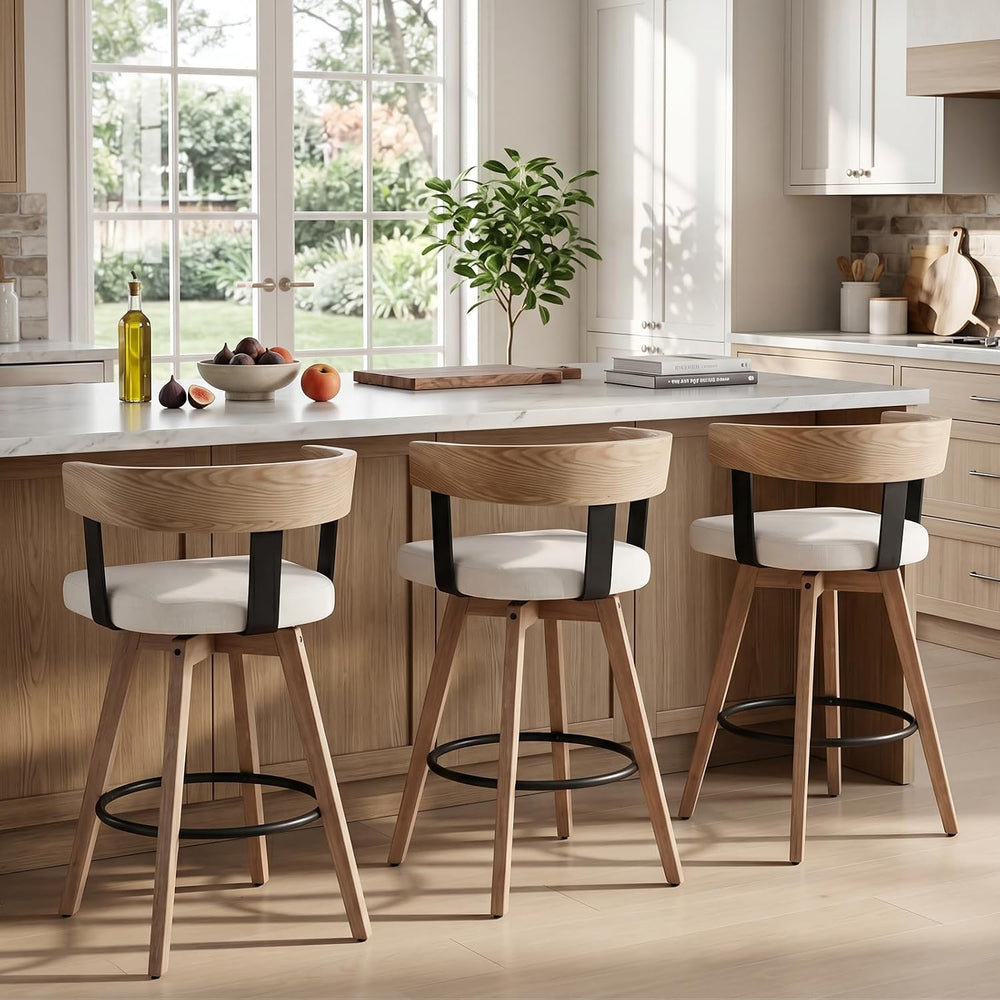 Ya-Home Mid-Century Bar Stools Set of 3, 26 Inch Swivel Counter Height Stools...