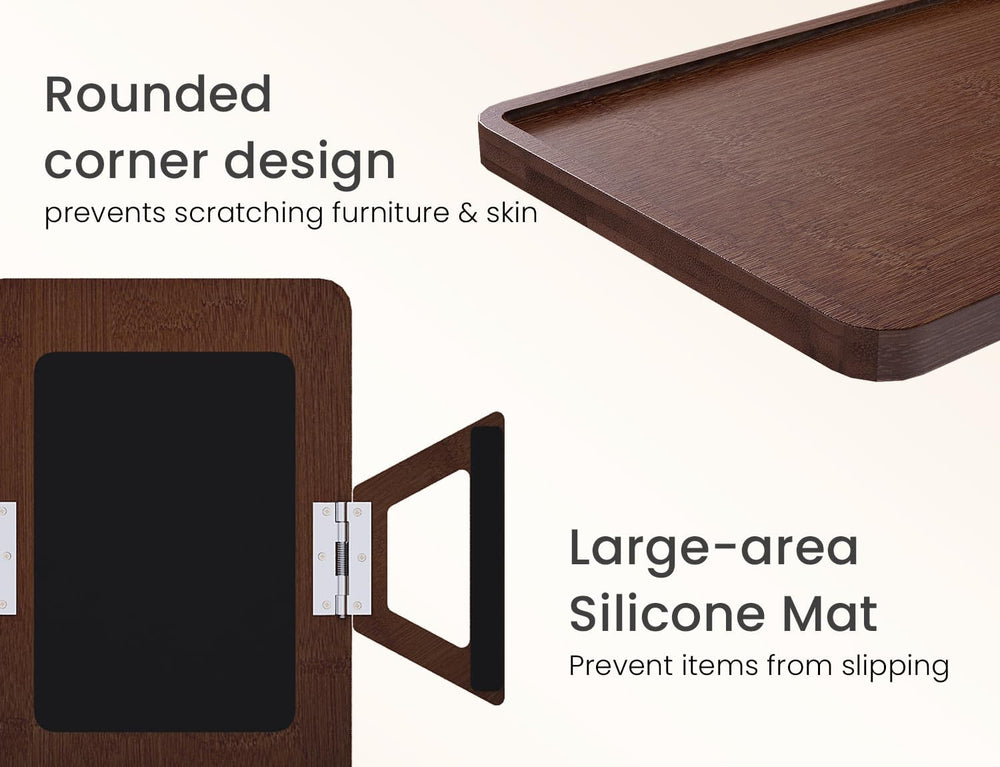 2 Pack Bamboo Couch Arm Tray,Folding Sofa Armrest Table(Brown) | Clip-On Couc...