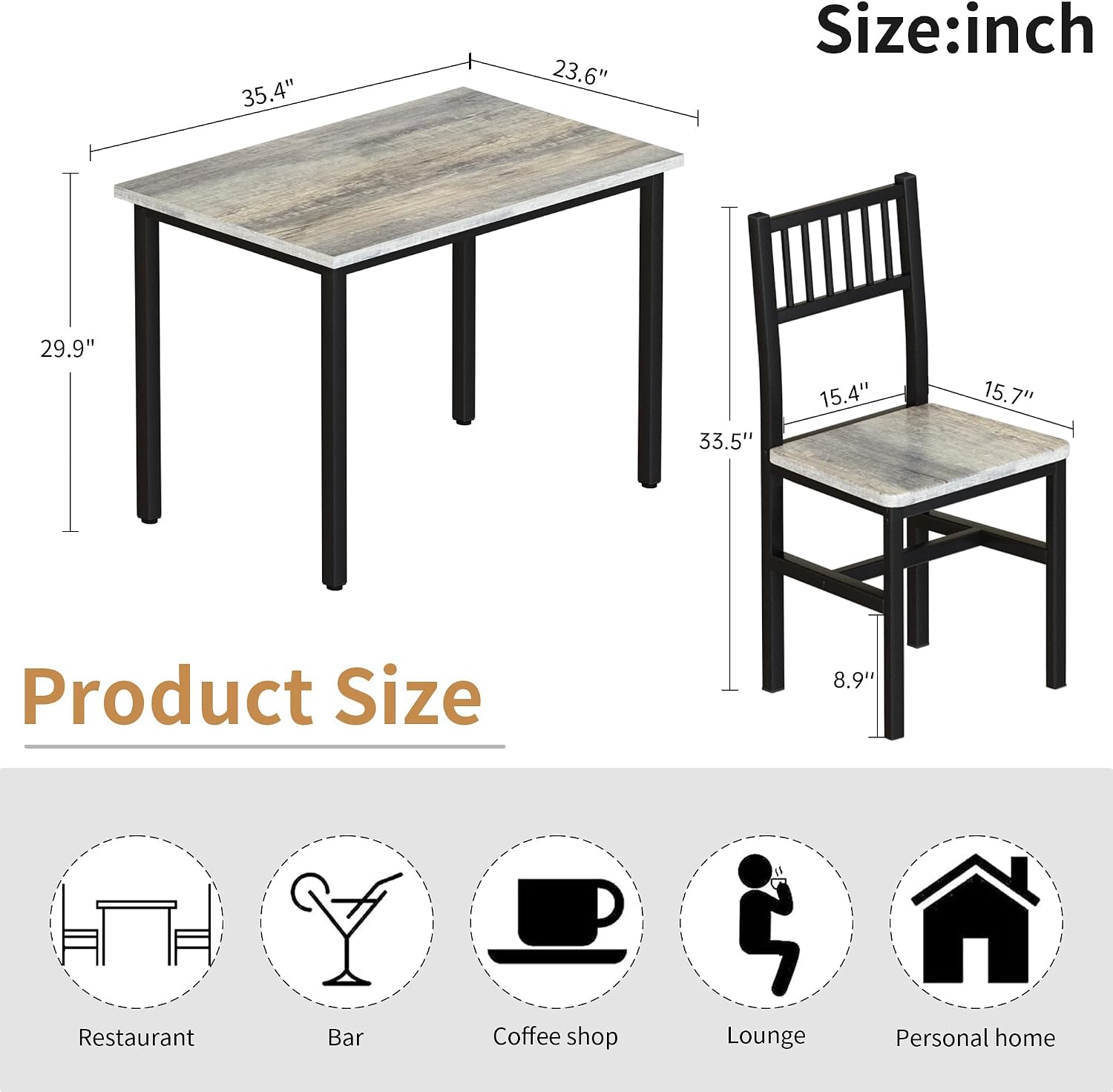 AWQM 3 Piece Dining Table Set for 2, Small Kitchen Table Set for 2 with Chairs,Wood Breakfast Nook Table and Chairs Set of 2,Dinette Set for Small Space,Dining Room,Apartment, Grey