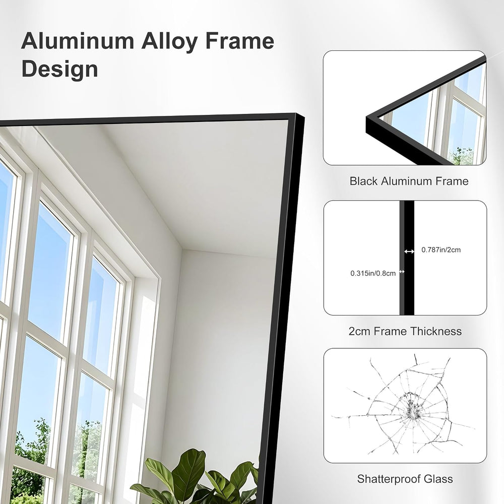 36x48 Inch Black Rectangle Mirrors for Wall, Large Bathroom Mirror for Over S...