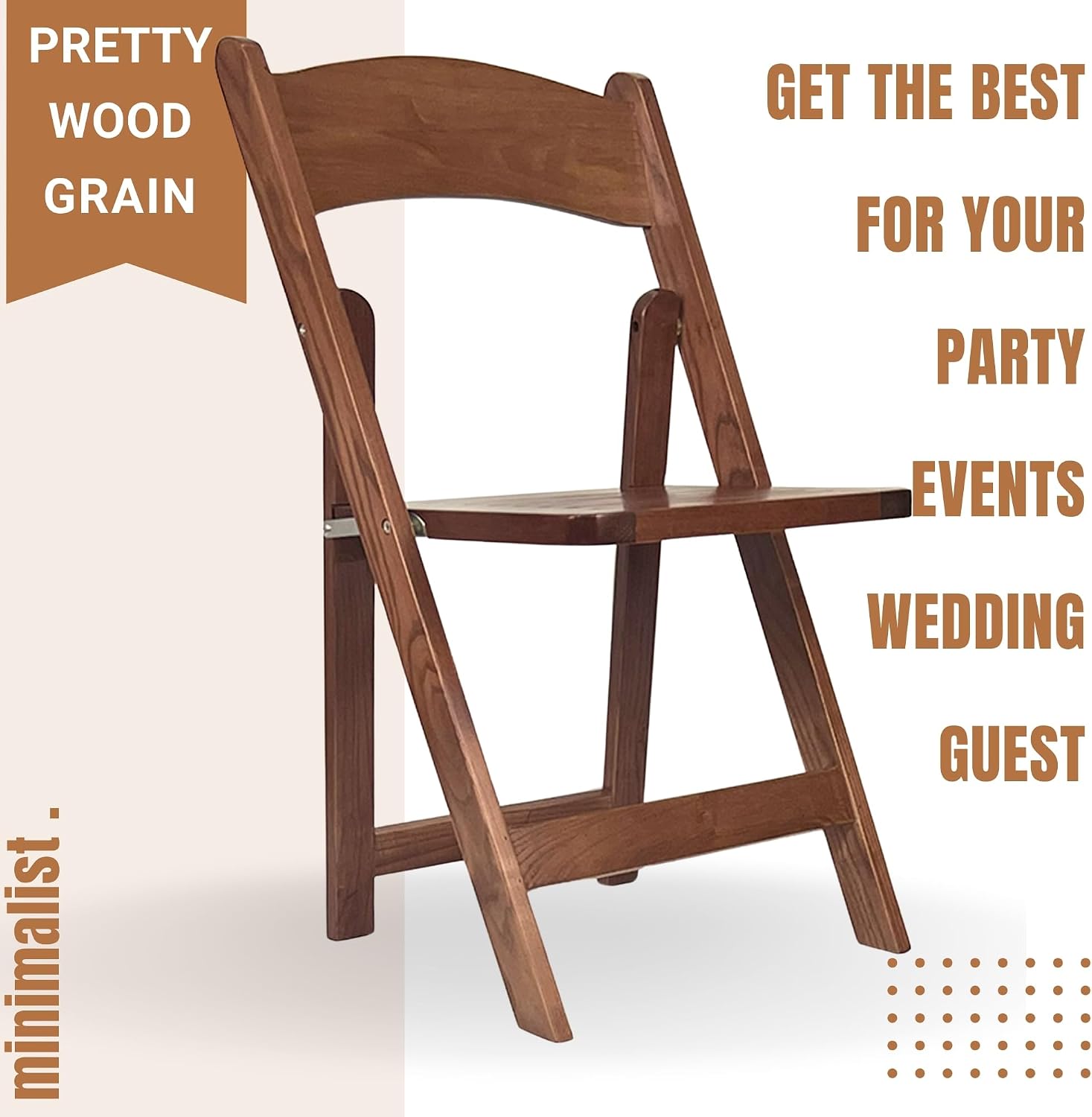 Wood Folding Chairs with Slatted Wooden Seats, Stackable Commercial Seats for Indoor & Outdoor Events, Party, Dining, Set of 2, Slatted Fruitwood