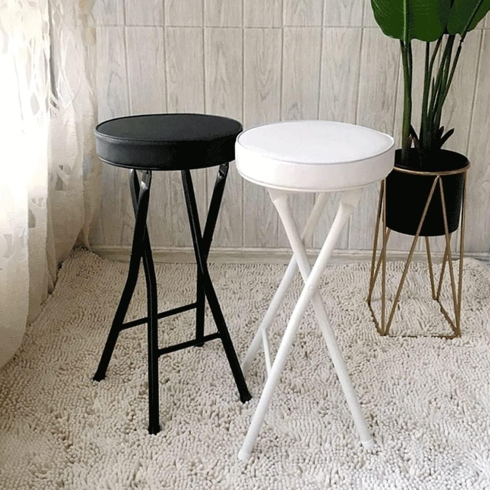 Foldable Round High Chair for Adults Compact White Folding Bar Stool Non Slip Office Stool for Kitchen(White)