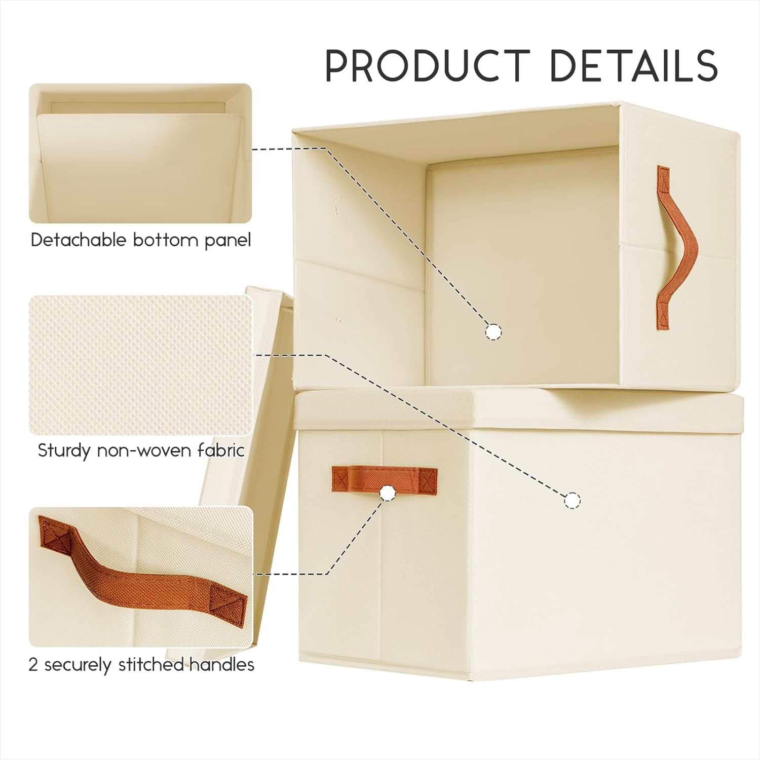 Storage Bins with Lids - Large Fabric Closet Bins with Lid, 6 Pack Clothes Organizers and Storage, Collapsible Stackable Cube Basket for Home, Office, Dorm, Beige