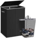 SOLEDI Laundry Hamper with Lid 130L Large & Tall Collapsible Laundry Basket, Clothes Hamper with Bag Removable Easy to Carry, Dirty Hampers for Bedroom, Bathroom, Dorm, College, Black