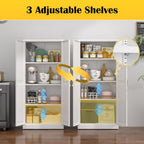 Steeloong 60"Metal Pantry Storage Cabinet with Doors & 3 Adjustable Shelves | Kitchen Pantry Cabinet,White Kitchen Cabinet with 2 Gold Handles,Tall Cabinet for Livingroom,Pantry, Bathroom,Kitchen