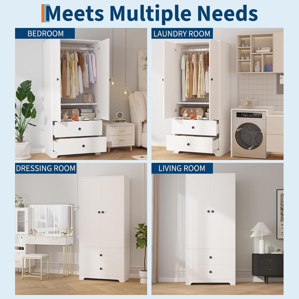 Garvee 71" Armoire Wardrobe Closet, Modern Wooden Bedroom Armoire with 2...