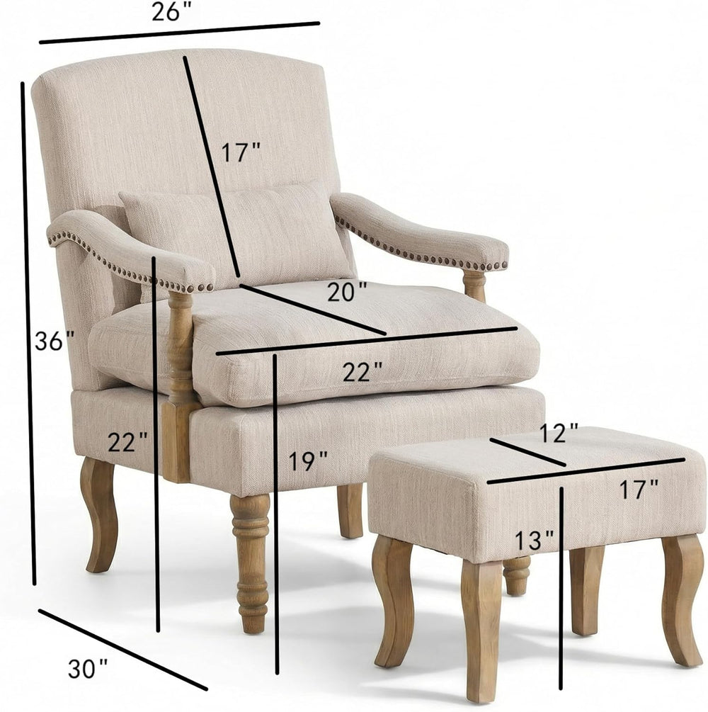 Accent Chair with Ottoman, Farmhouse Upholstered Armchair with Removable Thic...