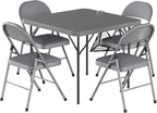 VECELO 5 Piece Folding Card Table Square and Chairs Set, Collapsible Legs & Portable for Indoor/Outdoor, Picnic, Dark Grey