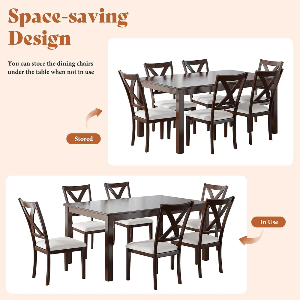 AMERLIFE 7-Piece Farmhouse Dining Table Set for 6, 60'' Table and 6 C...