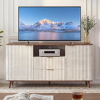 55"W TV Stand Fit up to 65-inch TVs, Mid-century Modern Entertainment Center with LED, Fluted Wood TV Table with 2 Drawers & Storage Cabinets, Media Console for Living Room & Bedroom, Beige