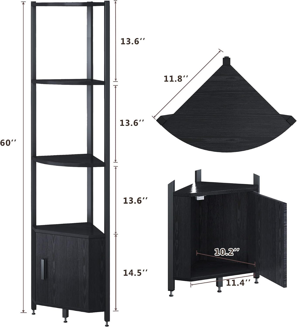 Corner Shelf with Storage, LED Lights 6-Tier Corner Bookshelf, 66'' O...
