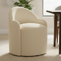 Upholstered Dining Chairs with Casters, No Assembly Modern Dining Room Chairs Accent Vanity Chair with 5 Wheels & Round Backrest for Bedroom, Living Room, Dressing, Sand Fabric, Set of 1