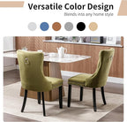 Modern Dining Chairs Set of 2, Tufted Upholstered Dining Chair with Solid Wood Legs, Olive Green Velvet Accent Chair, Sillas de Comedor, Comfy Kitchen Chairs (Olive Green, Velvet, 2Pcs)