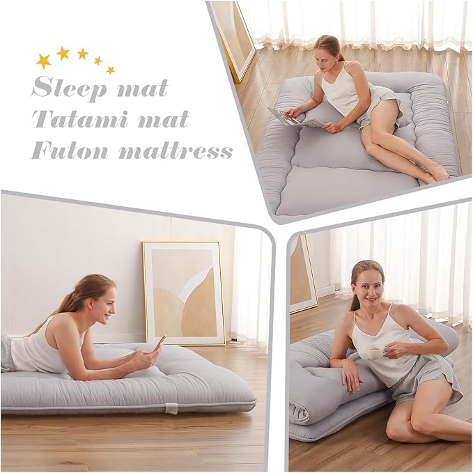 Japanese Floor Mattress, Futon Mattress with Storage Bag and Washable Cover, ...