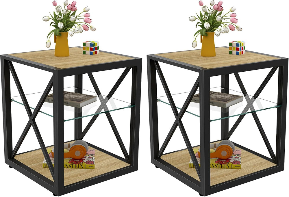 Modern End Table Set of 2 for Living Room 17.7" Bedroom Nightstand, Temp...