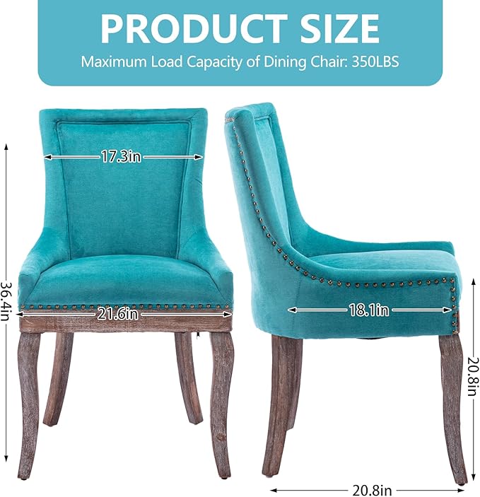 Modern Dining Chairs Set of 6, High Back Dining Chairs Side Chairs with Solid Wood Legs, Upholstered Fabric Dining Room Chairs for Dining Room Kitchen, Lake Blue