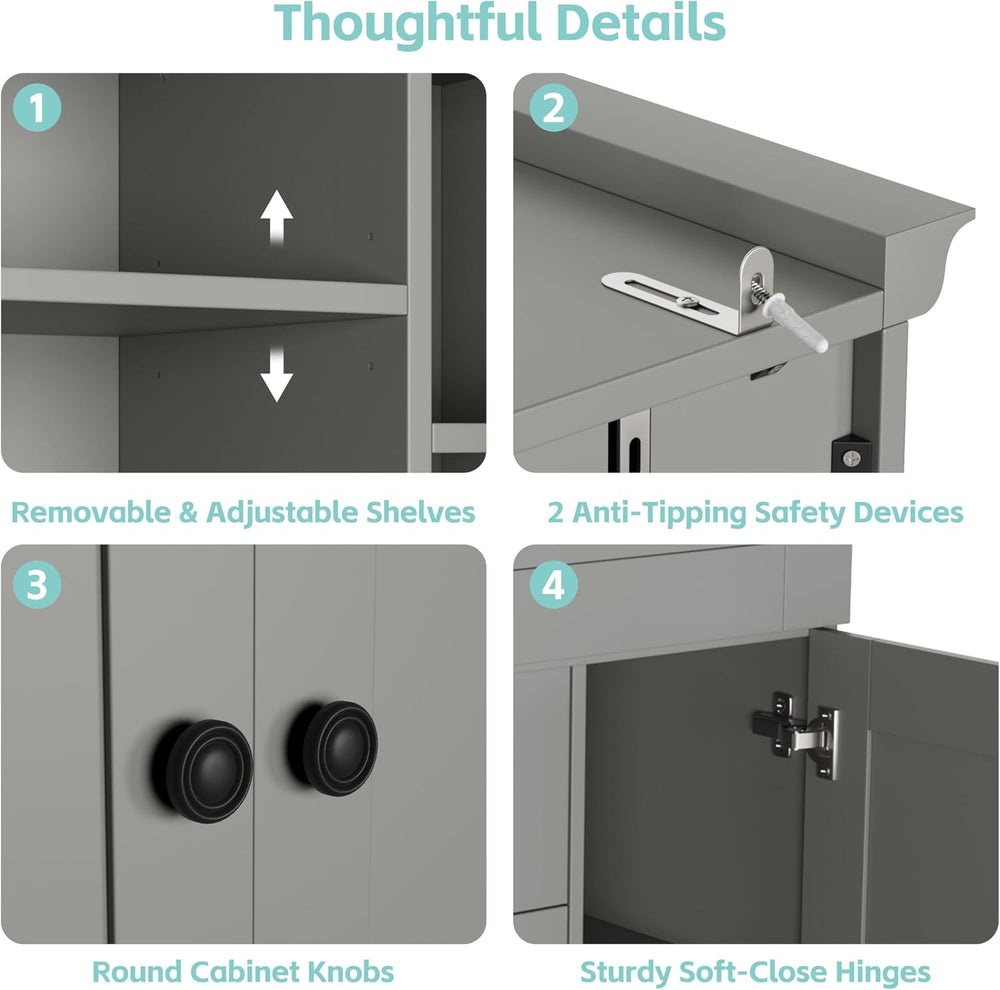 Freestanding Kitchen Pantry,Tall Storage Workstation with 4 Doors, 6 Door She...
