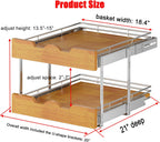 DINDON 2 Tier Pull Out Cabinet Organizer (20" W x 21" D) Slide Out Wood Shelf Double Tier Kitchen Wire Basket with Chrome Finish…
