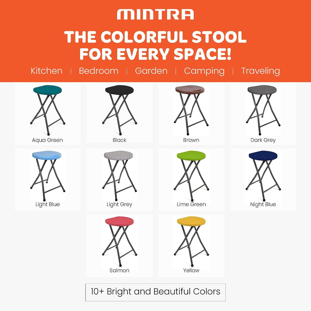 Mintra Home Folding Stools - 18.5in Height, Metal, Heavy Duty (1 Pack, White)
