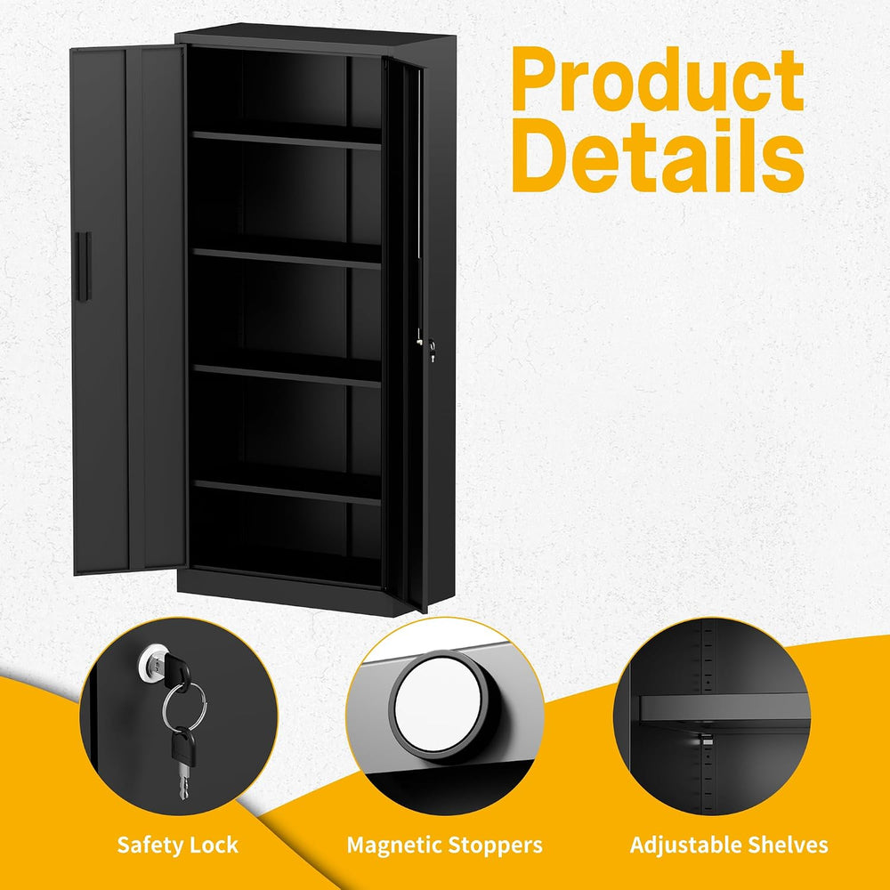 Metal Storage Cabinet with 2 Doors and 4 Adjustable Shelves, 71" Garage ...
