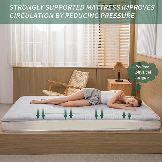 MAXYOYO Futon Mattress, Padded Japanese Floor Mattress Quilted Bed Mattress Topper, Extra Thick Folding Sleeping Pad Breathable Floor Lounger Guest Bed for Camping Couch, Grey, Full