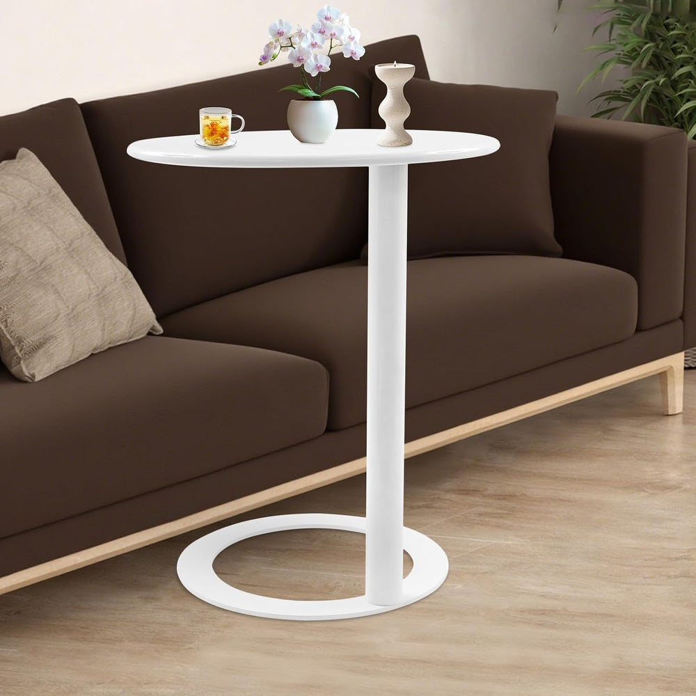 C-Shaped Round End Table for Couch, Mental Side Table Sofa Tables Slide Under...