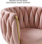 KEIKI Modern Velvet Dining Chairs Set of 2, Upholstered Woven Accent Dining Chairs with Gold Metal Legs, Tufted Back, Kitchen & Dining Room Chairs for Living Room, Bedroom, Vanity, Pink