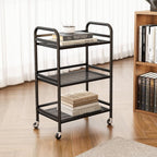 HDANI 3 Tier Rolling Cart,Heavy Duty Multifunctional Metal Frame-Supports 22 Lbs Per Tier,Mesh Rolling Cart with 2 Lockable Wheels for Office,Home,Bedroom,Kitchen,Bathroom,Black
