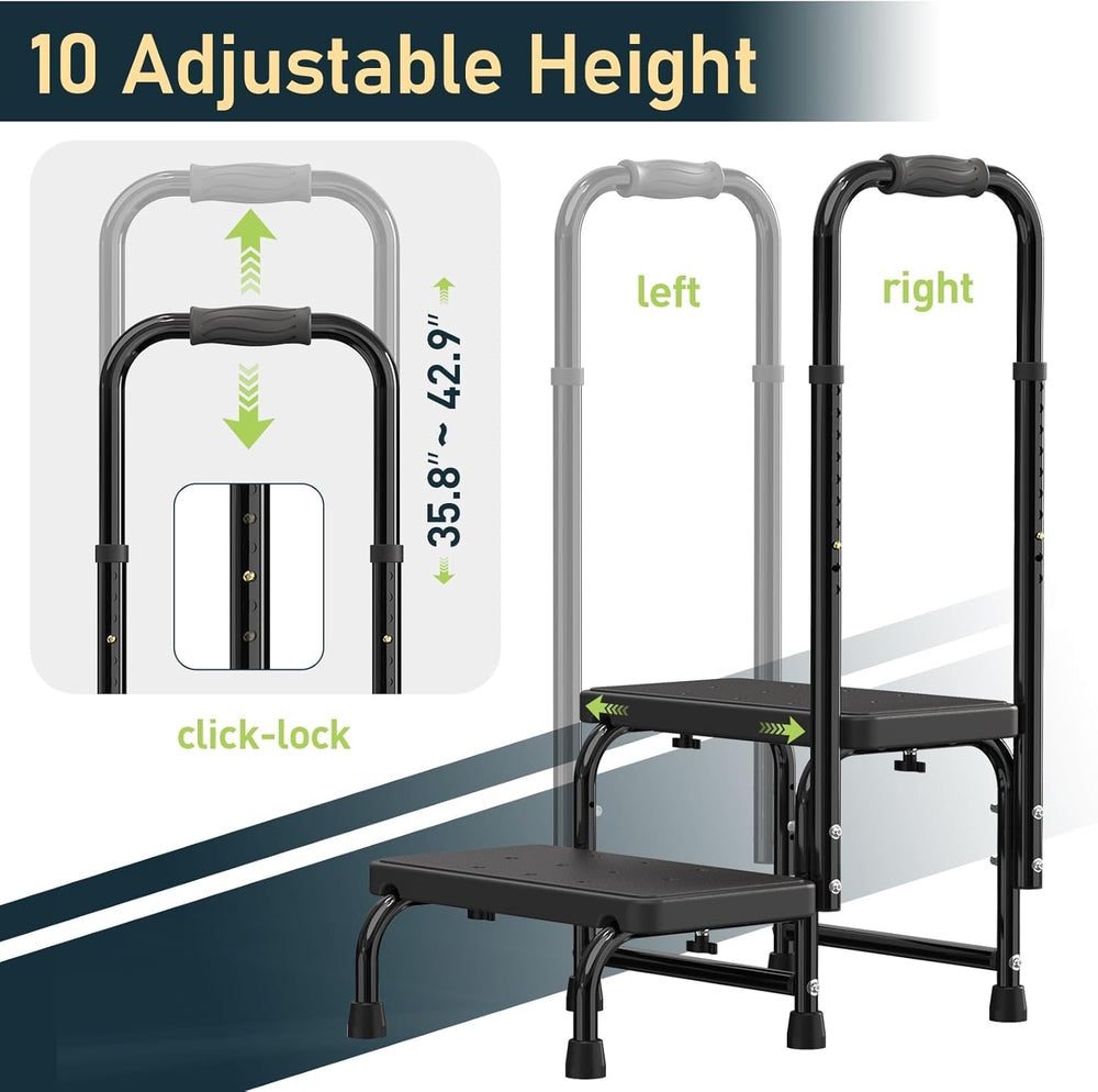 Suteck 2 Step Stool with Handle for Elderly Adults, 6-Leg Welded Bedside Step...