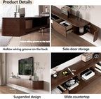 Pre-Assembled Floating TV Stand with Drawers, Rubberwood Wall Mounted TV Console, Modern Media Console for Living Room, Space-Saving Floating TV Cabinet (Brown (with Led), 86.6in/220cm)