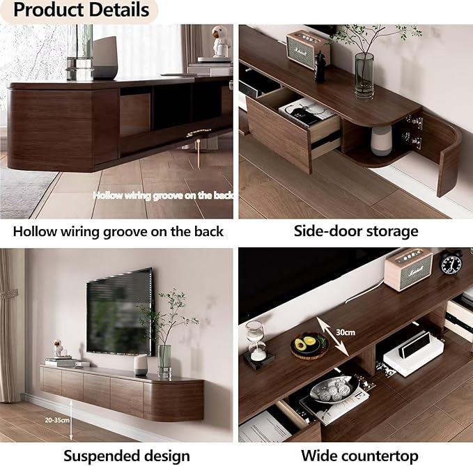 Pre-Assembled Floating TV Stand with Drawers, Rubberwood Wall Mounted TV Console, Modern Media Console for Living Room, Space-Saving Floating TV Cabinet (White, 63in/160cm)