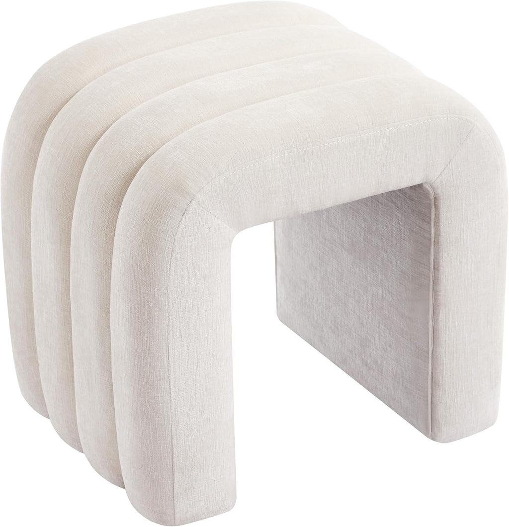 Multi-Functional Ottoman Stool, Footrest for Couch, Modern Vanity Stool for Make-up Room, Living Room and Entryway, Small Cute Footstool (White Chenille)