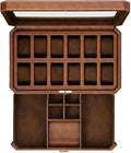 ROTHWELL 12 Slot Leather Watch Box with Valet Drawer - 12 Slot Luxury Watch Case Display Organizer, Microsuede Liner, Mens Accessories Holder, Jewelry Case, Jewelry Display Organizer (Tan/Brown)