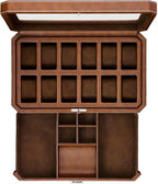 ROTHWELL 12 Slot Leather Watch Box with Valet Drawer - 12 Slot Luxury Watch Case Display Organizer, Microsuede Liner, Mens Accessories Holder, Jewelry Case, Jewelry Display Organizer (Tan/Brown)