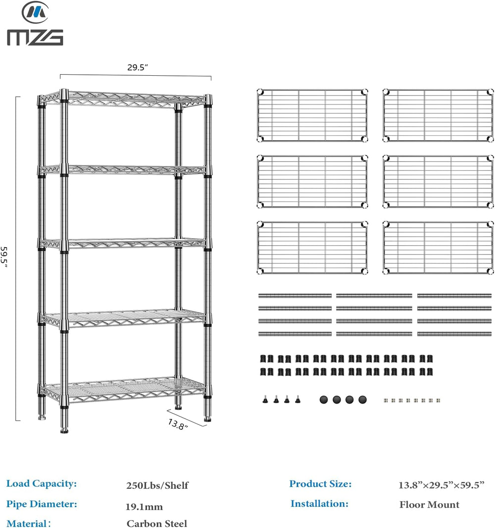M MZG 1250 lbs 5 Tier Shelf Metal Storage Shelves Shelving Wire Rack Heavy Du...