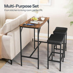 HOOBRO 3-Piece Bar Table and Chairs Set, 39.4" Pub Table, High Top Bar Table with Charging Station, 3-Piece Dining Table Kitchen Breakfast Table Set, for Kitchen, Small Space, Rustic Brown BF10UBT01