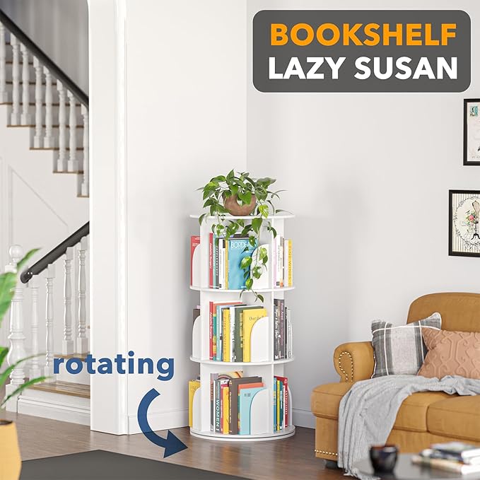 SpaceAid 3 Tier Rotating Bookshelf Tower, Spinning Bookcase Lazy Susan, Revol...
