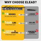 ELEAD 18-Pairs Heavy Duty Garage Tool Organizer Wall Mount Hooks, 96 Inches 1460 lbs Garden Tool Organizer with Adjustable Hooks for Garden, Yard, and Shed