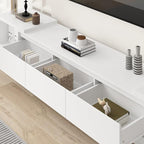 FAMAPY Extendable TV Console Table Modern TV Cabinet with Drawers, Contemporary Entertainment Center Media Storage Console Table for Living Room White (65.4-106.3”W x 15.7”D x 15.4”H)