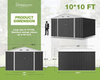 Greesum 10x10FT Outdoor Storage Shed, Utility Tool Shed Metal Storage Shed with Door & Lock for Patio Storage, Garden, Lawn, Gray