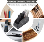 Remote Control Holder with 5 Compartments, Upgraded PU Leather TV Remote Caddy Desktop Organizer for Easy Store and Take Remote Controllers, Office Supplies, Media Accessories(Retro Silver)