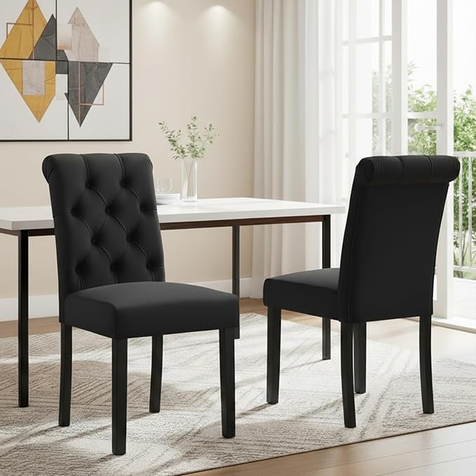 Velvet Dining Chairs Set of 4 Upholstered Dining Room Chairs Modern Tufted Accent Chairs Wooden Parsons Side Chairs for Home Kitchen Resturant, Black