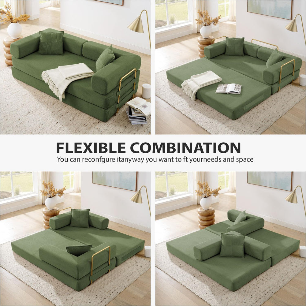4-in-1 Folding Convertible Sofa Bed, 78 Inch Oversized Corduroy Upholstered C...